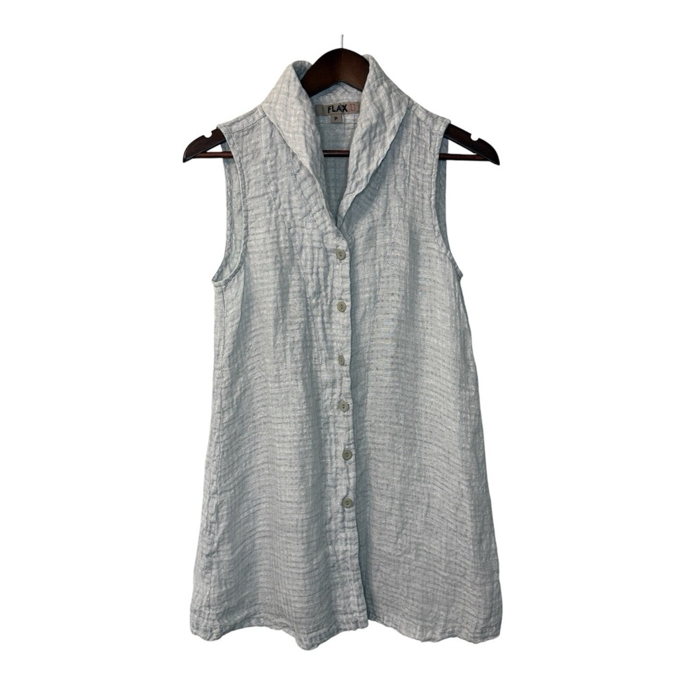 NEW Flax gauzy linen tank top women's P 4-6 gray shawl collar coastal lagenlook
